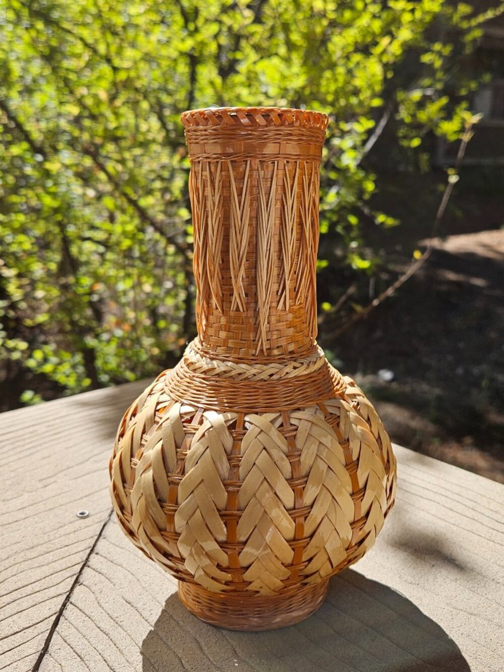Handcrafted Woven Wooden Decorative Vase Gourd Vessel Boho Rustic